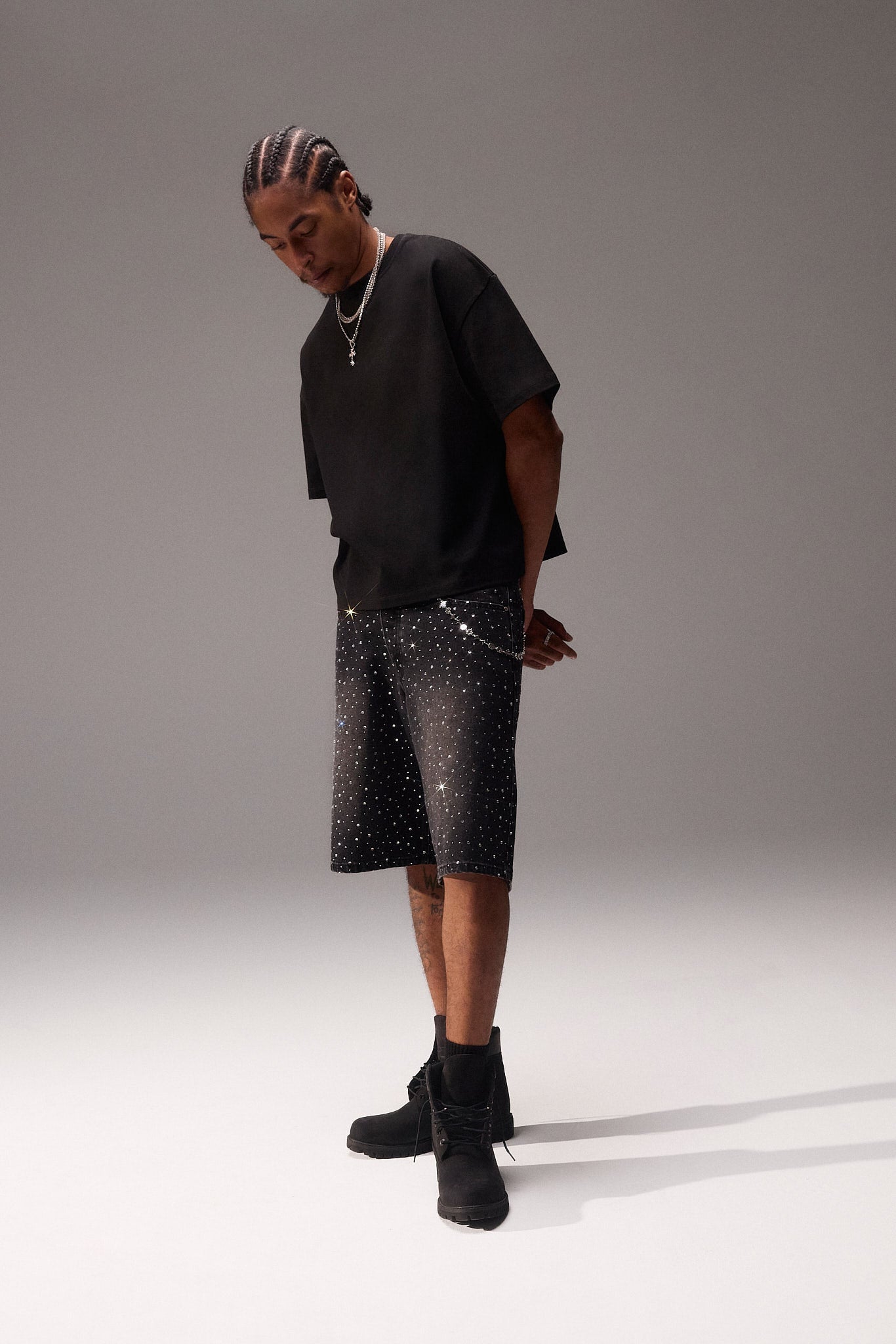 Rhinestone Jort - Washed Black